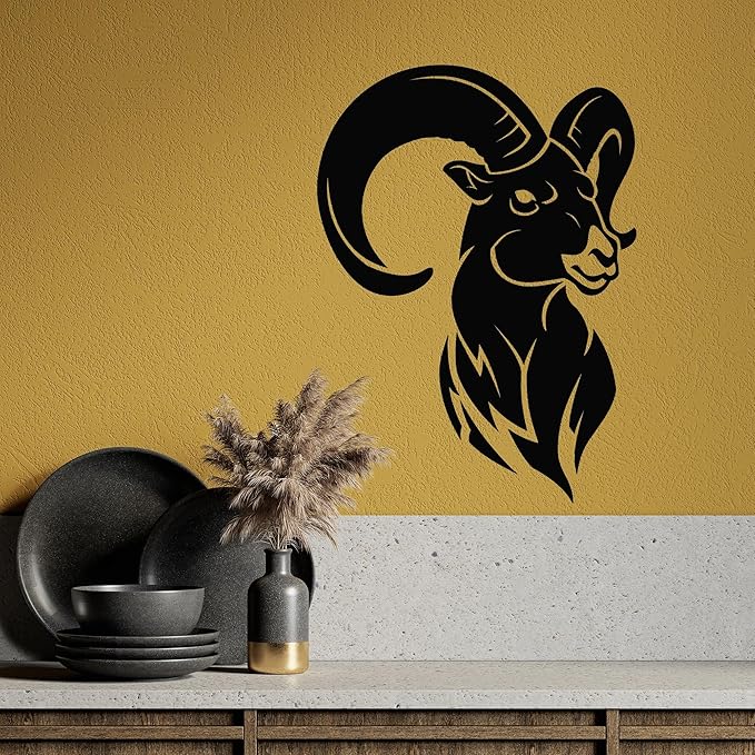 Large Vinyl Wall Decal Ram Silhouette Zodiac Signs of Aries Decor Stickers Mural (g9426) Black