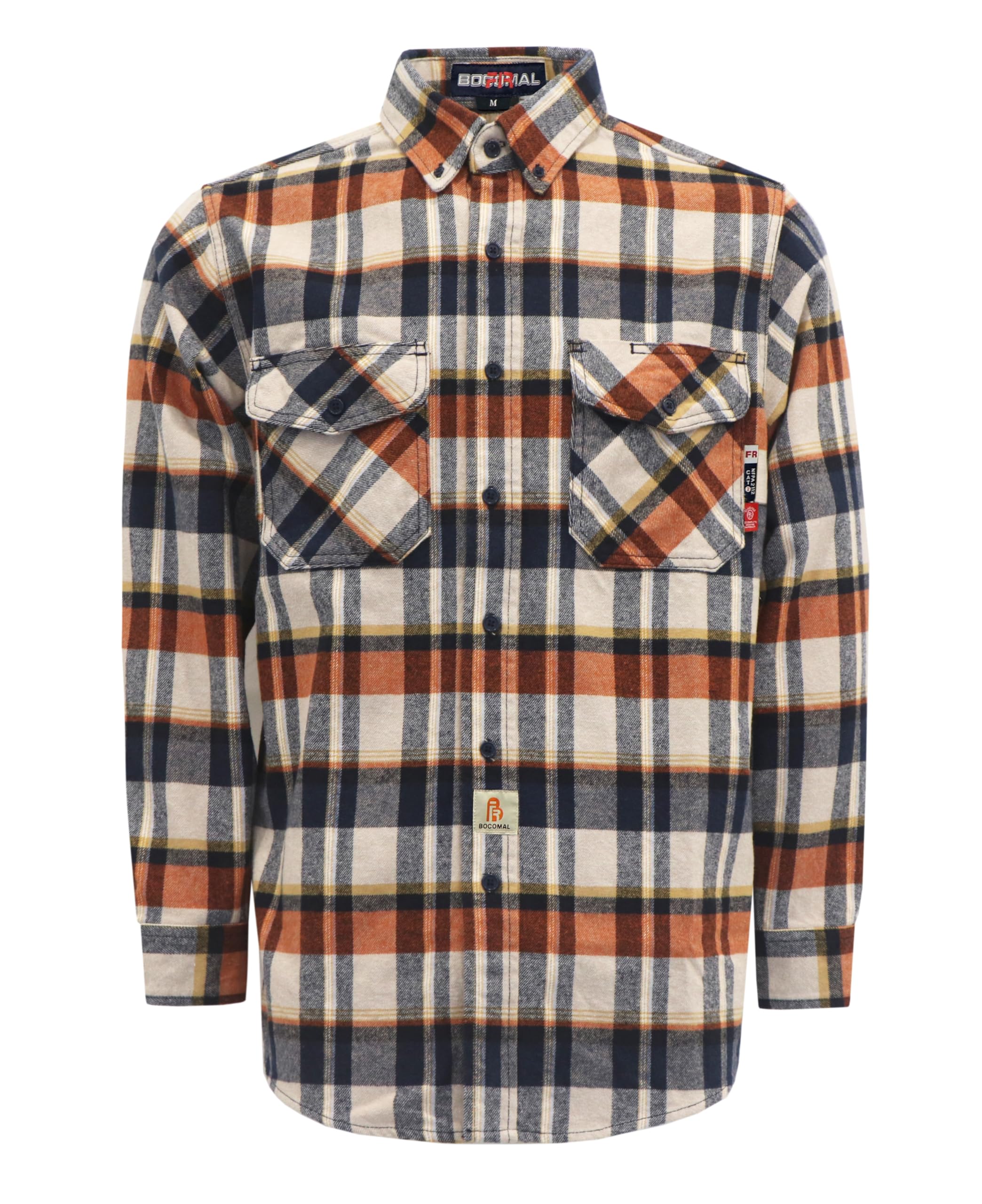 BOCOMAL FR Hooded Shirts Button Down Heavyweight Flannel Plaid Hoodies Fire Retardant Flame Resistant Welding Jacket