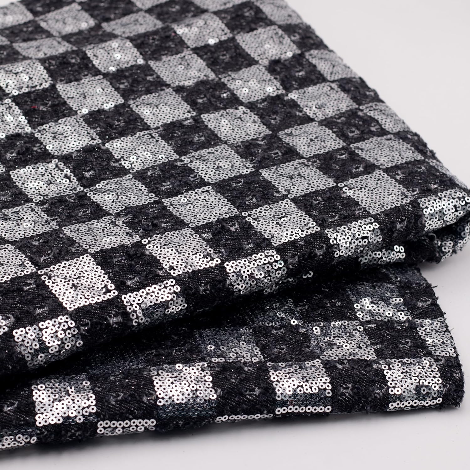 Black Sequin Cotton Denim Fabric,59 Inch Width,10oz Weight, Embroidered Patchwork, Washed Finish Springy Finish for Retro Clothing,DIY Sewing,Jackets,Jeans,Bag (3 Yard pre Cut)