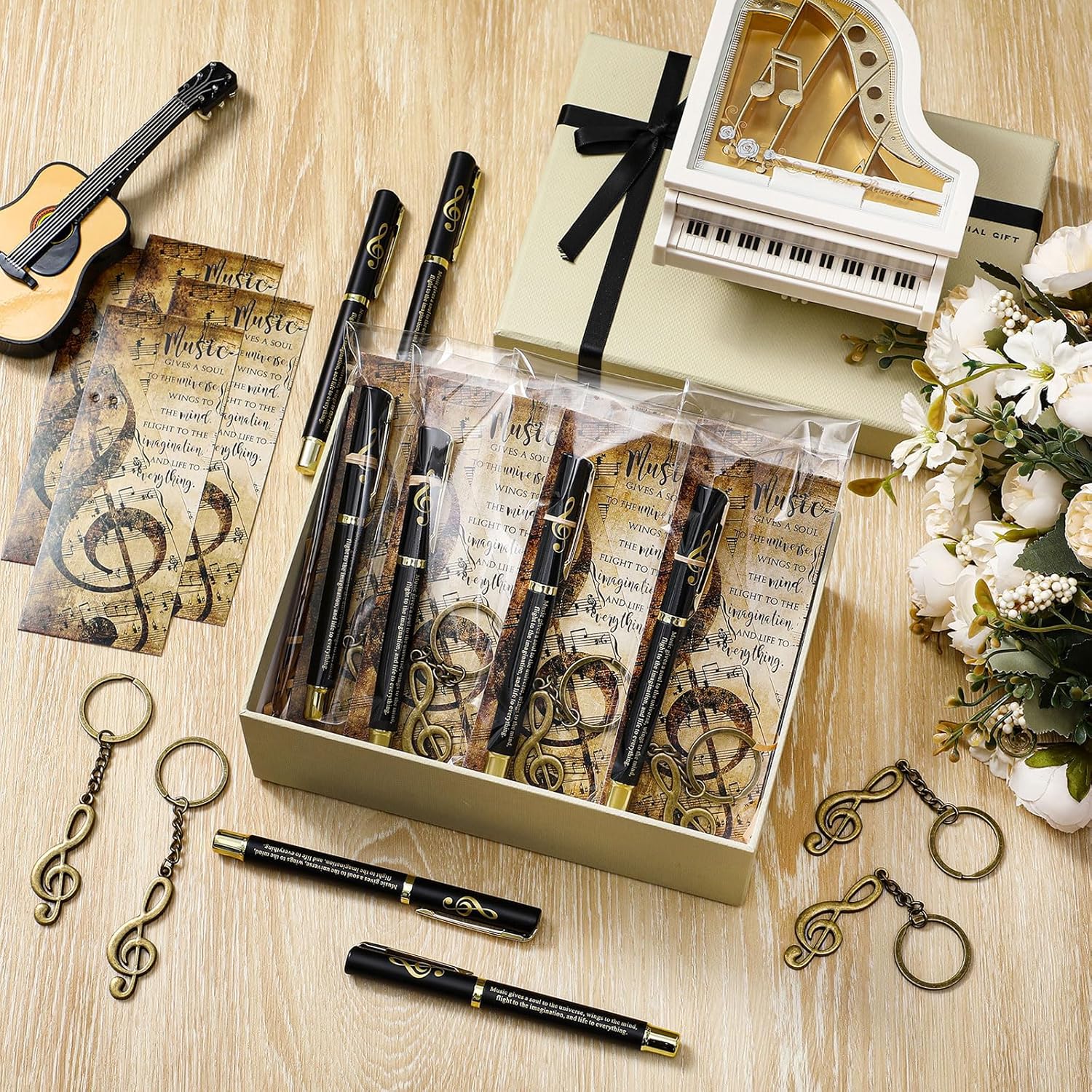 Sayglossy 30 Sets Choir Gifts for Teacher Bulk Inspirational Music Pens Keychain Musical Party Favors Motivational Choir Appreciation Gifts for Employee Volunteer Nurse Men Women