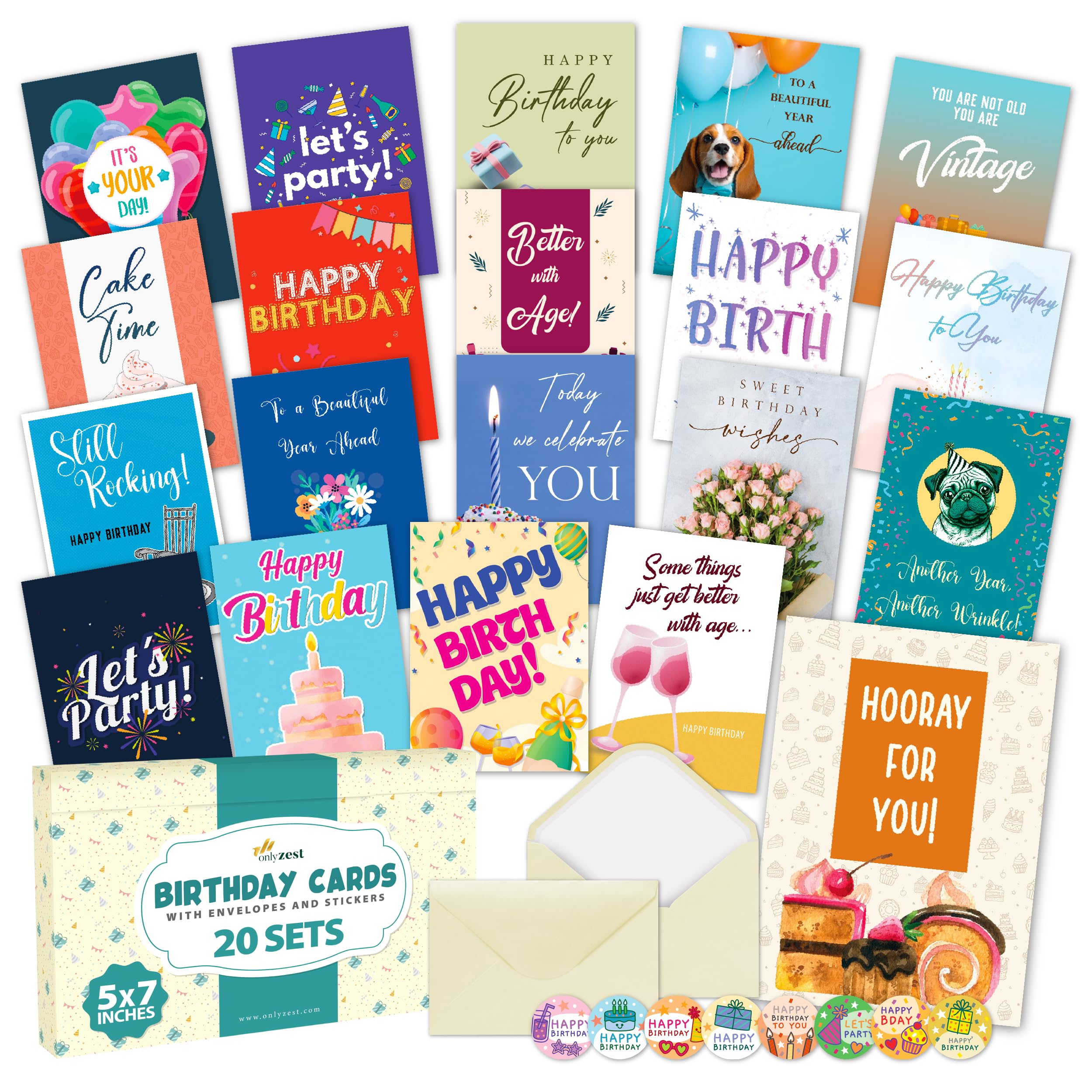Amazon.com : Only Zest 20 Pack Assorted Happy Birthday Cards Bulk