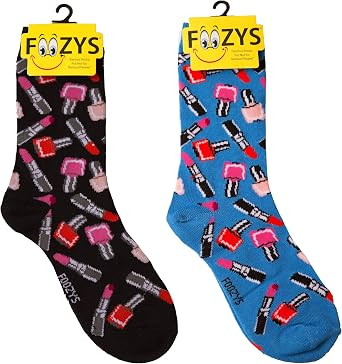 Foozys Womens Crew Socks | Lipstick & Nail Polish Style Novelty Socks | 2 Pair