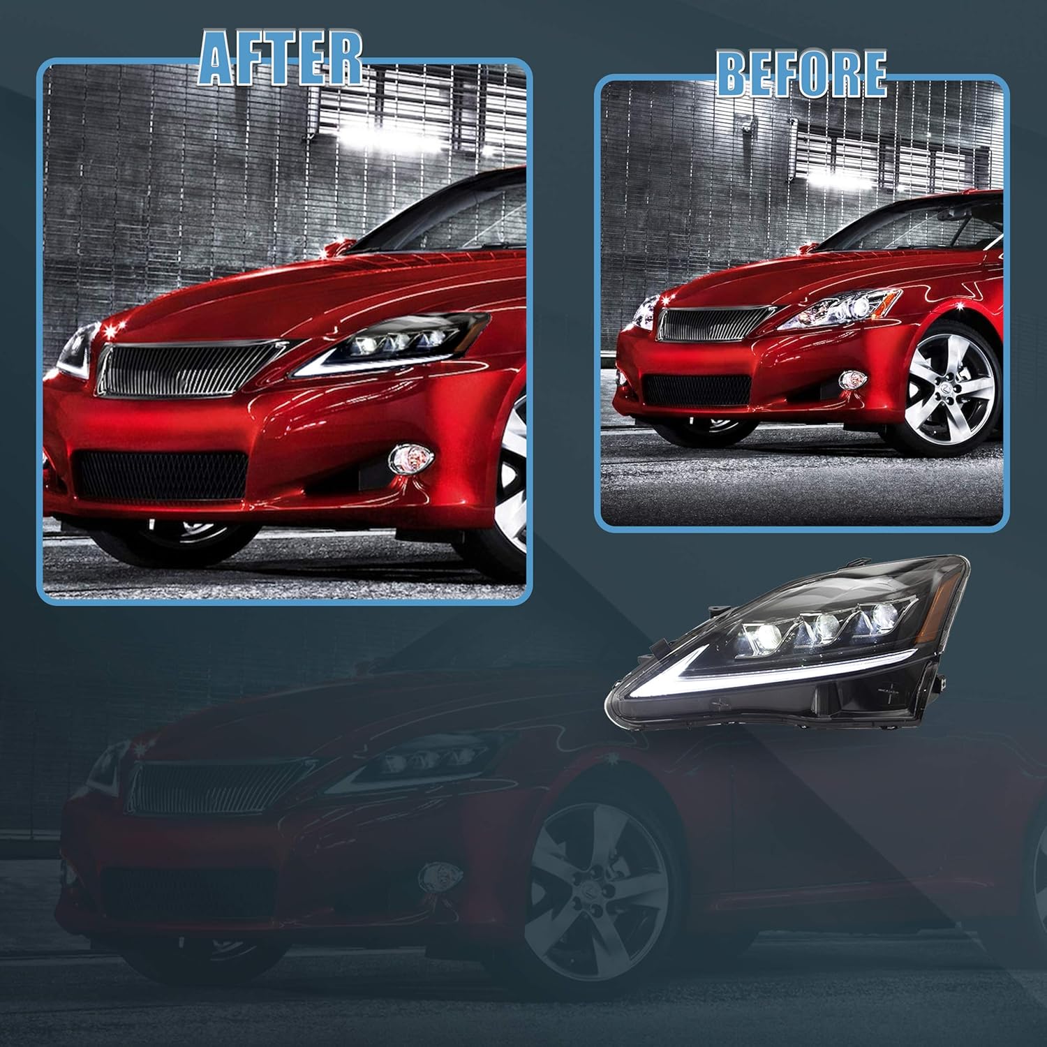 Exclusive Special VLAND Headlight Assembly Fit for LEXUS 2006-2013 IS250 IS350/2008-2014 IS F/2010-2015 SEDAN C CF,Plug-and-play Amber