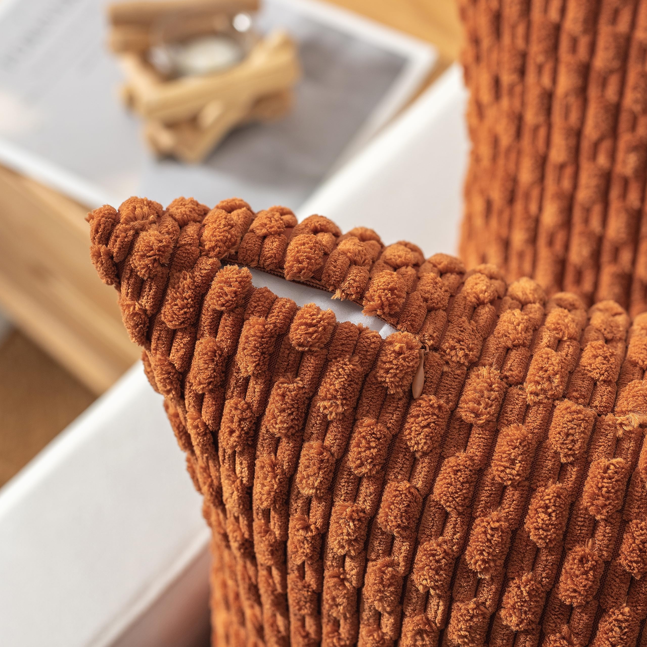 Kevin Textile 2 Packs Boho Decorative Throw Pillow Covers 24x24 Inch for Living Room Couch Bed Sofa, Rustic Modern Farmhouse Home Decor, Soft Corduroy Rust Square Cushion Case 60x60 cm