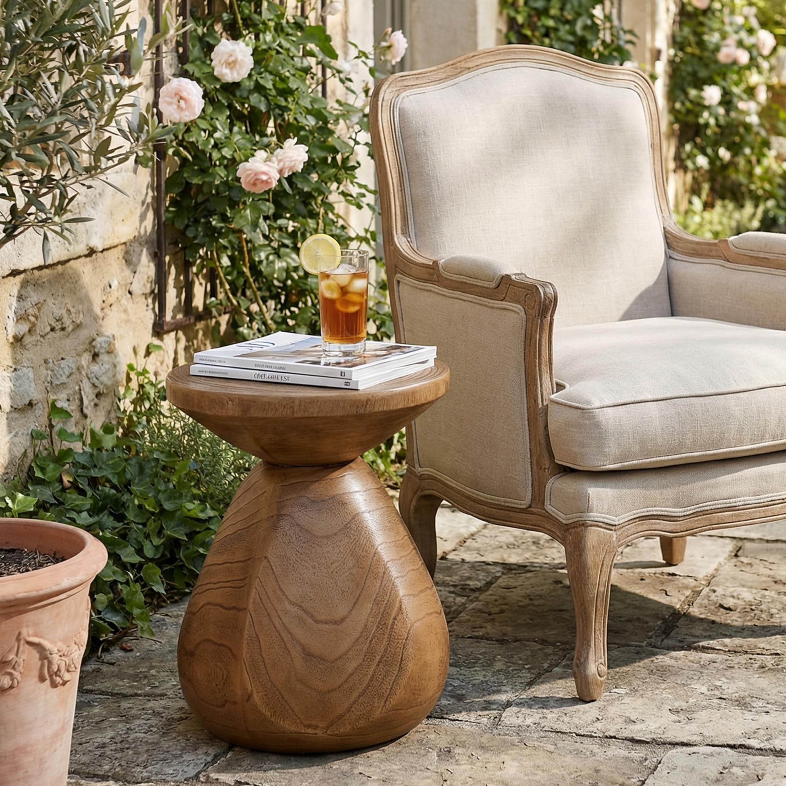 Christopher Knight Home Yone MGO Outdoor Side Table with Wood Grain Finish, Lightweight Concrete Accent Table for Indoor/Outdoor Usage, Small End