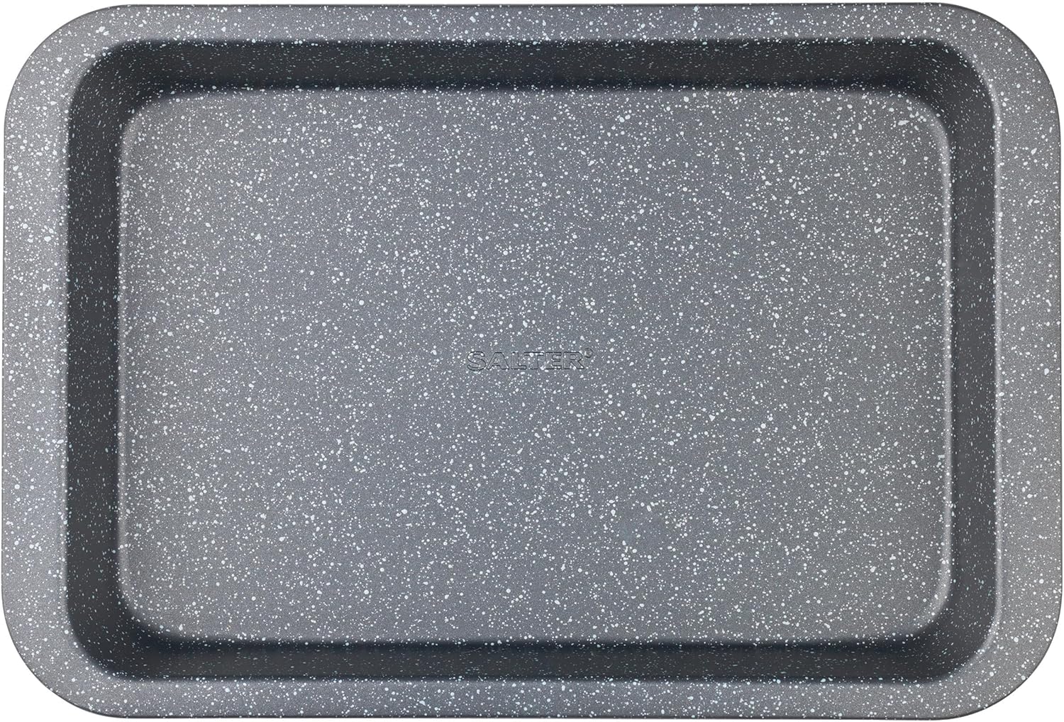 Salter COMBO-8262 Roasting Tray Set of 2, Non-Stick Carbon Steel Deep Roaster, Easy Clean, Strong & Durable Baking Pan, Long Lasting, PFOA-Free, Megastone Collection Oven Tin, Black/Silver, 37 cm