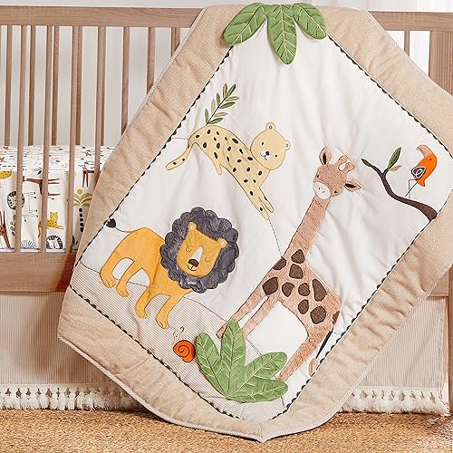 Miniatura 5 de Levtex Baby - Zuma - Juego de cama para cuna - Juego de guardería - Selva - Gris pardo, verde, marrón, crema - Animales de la selva - Juego de 4