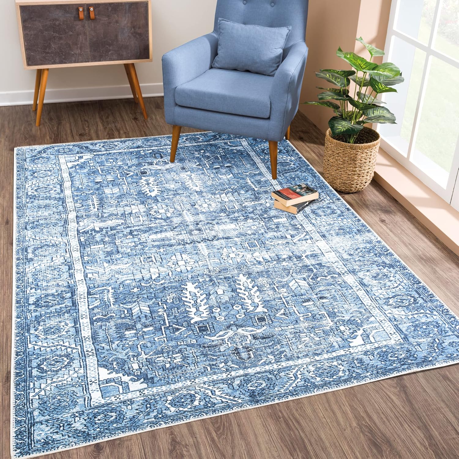 Bloom Rugs Washable NonSlip 4' x 6' Rug Blue Traditional