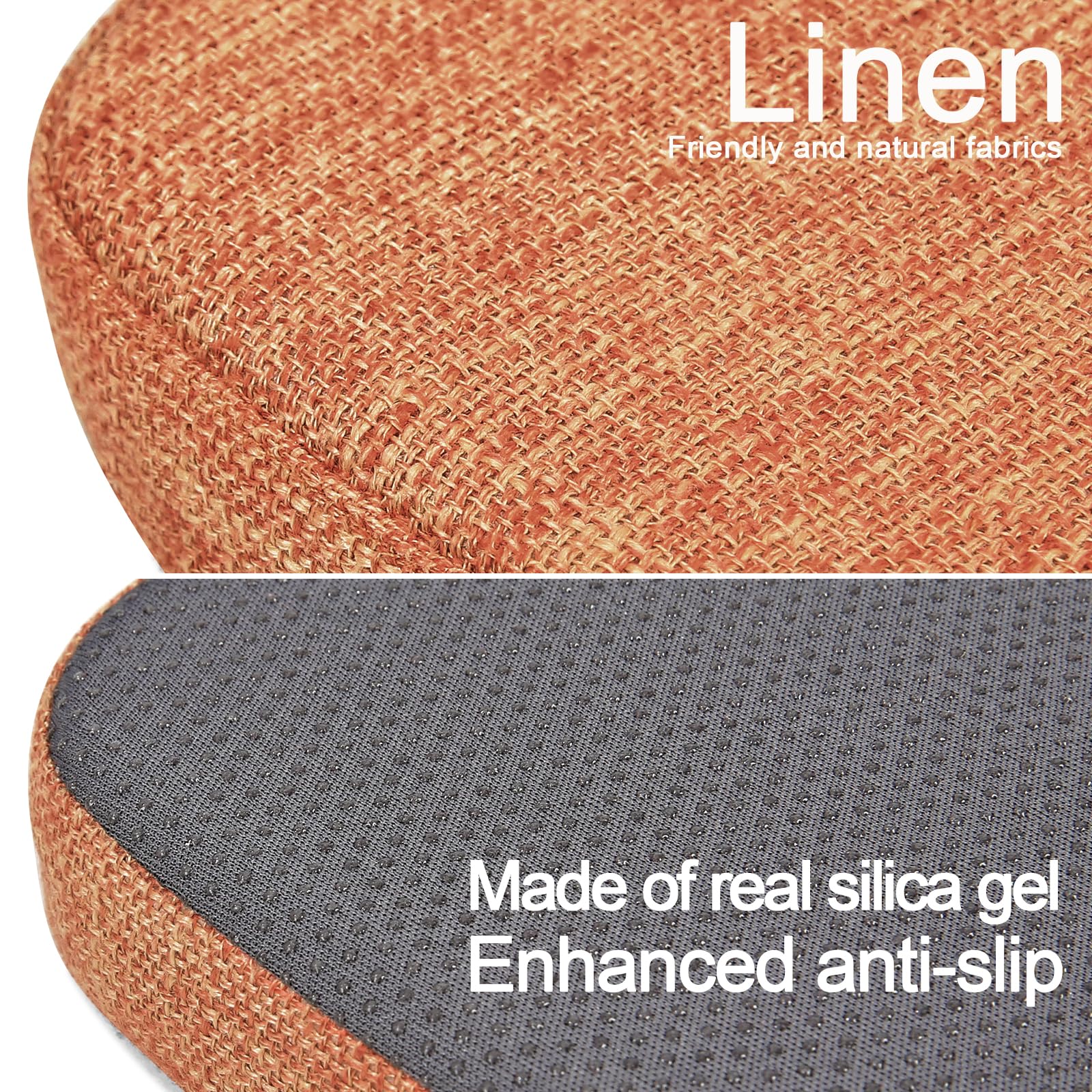 Glattol BUYUE - Juego de 4 cojines magnéticos de lino natural, antideslizantes, transpirables, para asiento de silla pequeña, para café, bistro, apilables, cuadrados, naranja, 4 unidades