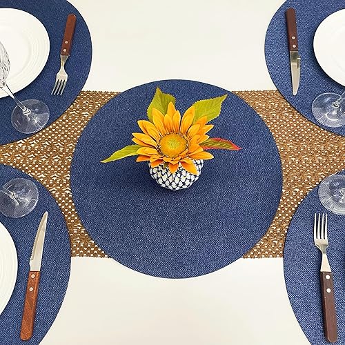 Miniatura 9 de SLOW COW Juego de 4 manteles individuales redondos para mesa de comedor, 15 pulgadas, lavables, color negro