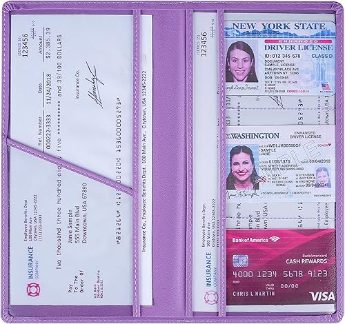 Miniatura 3 de Shering Soporte para registro y seguro de automóvil, organizador de cuero brillante para documentos de tarjeta de vehículo, cierre magnético,