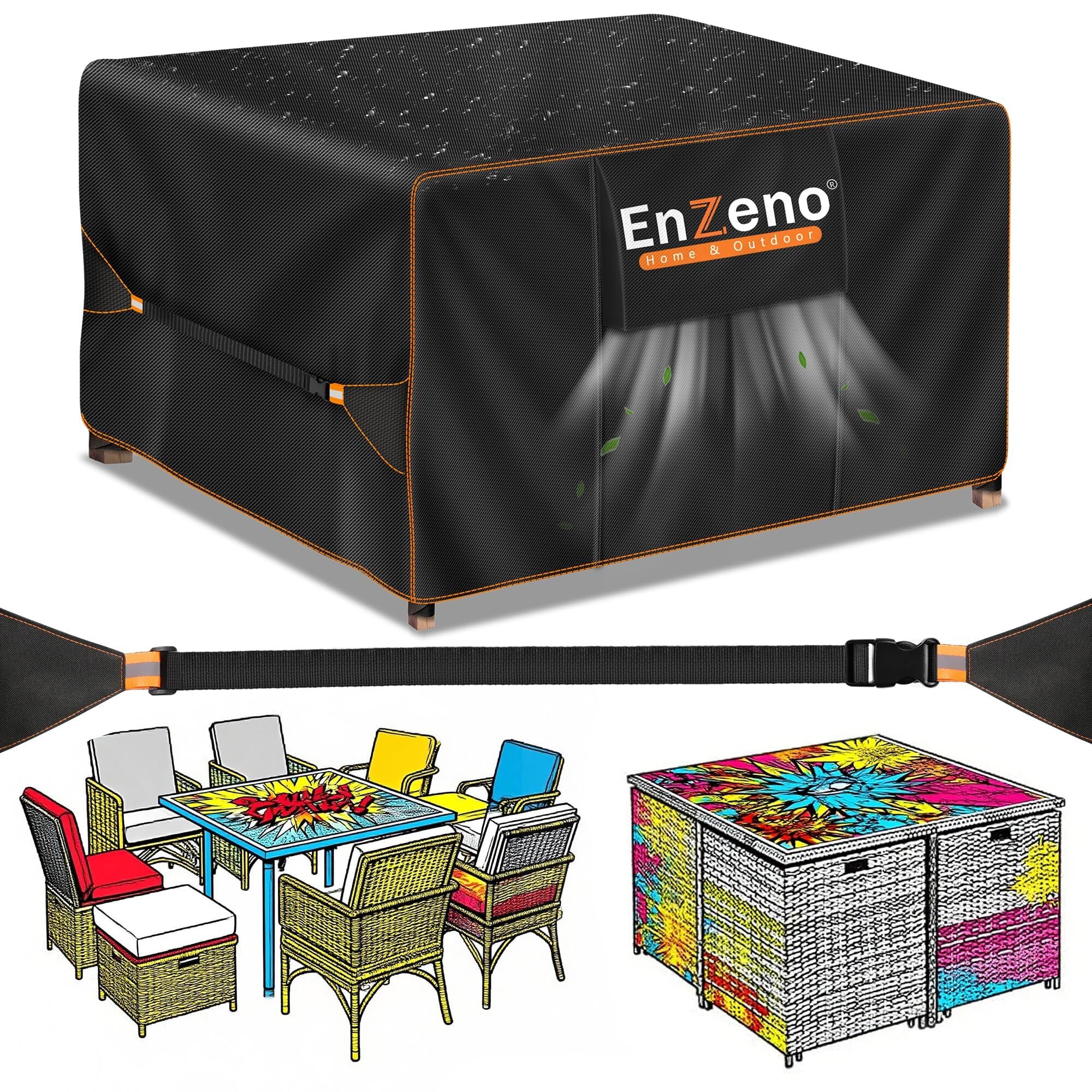 Enzeno Cube Gartenmöbelabdeckungen wasserdicht für den Außenbereich, Terrasse Rattan Würfel Set Abdeckung außen, Heavy Duty Oxford Fabric Gartentischabdeckung mit Entlüftung 90x90x90cm