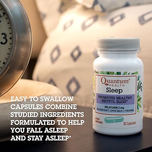 Miniatura 4 de Quantum Health Sleep Melatonina 2 mg Mezcla de apoyo saludable para dormir reparador con raíz de valeriana relajante, bálsamo de limón y L teanina
