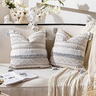 BlissBlush Gray Decorative Throw Pillow Cover 20x20 Combo Set of 2 Squar...