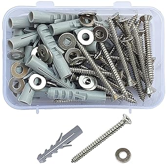 Jaset Innovations 8 mm Diameter Nylon Dry Wall Rawl Plugs/Gitti, Stainless Steel Screws Flat Phillips Head Counter Sunk (CSK) Type and Washers (Set of 20 Total 60 pcs pack)
