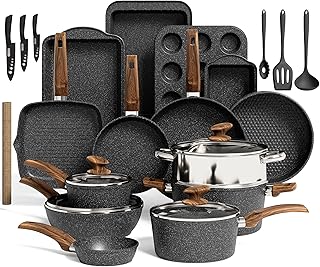 Sponsored You’re seeing this ad based on the product’s relevance to your search query.Learn more about this advertisement Kitchen Induction Cookware & Bakeware Set - 30-Piece Black Granite Cooking Pan Set, Non-Stick Pots and Pans Set