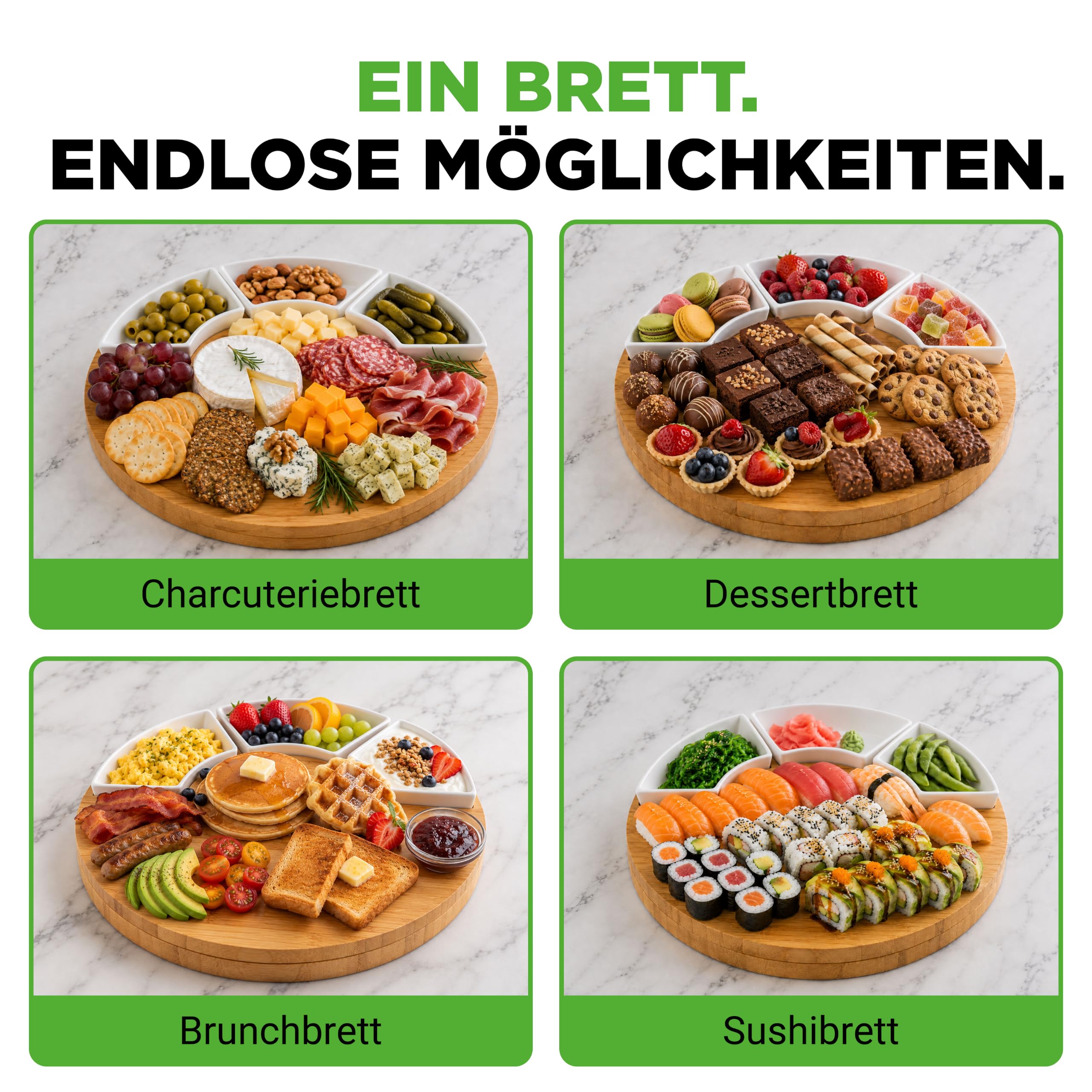 NutriChef Bambus Käsebrett Set - 33 cm Rund mit Schublade – Charcuterie Brett und Käseplatte mit Käsemesser Set, Servierbrett Geschenk für Hochzeit und Party