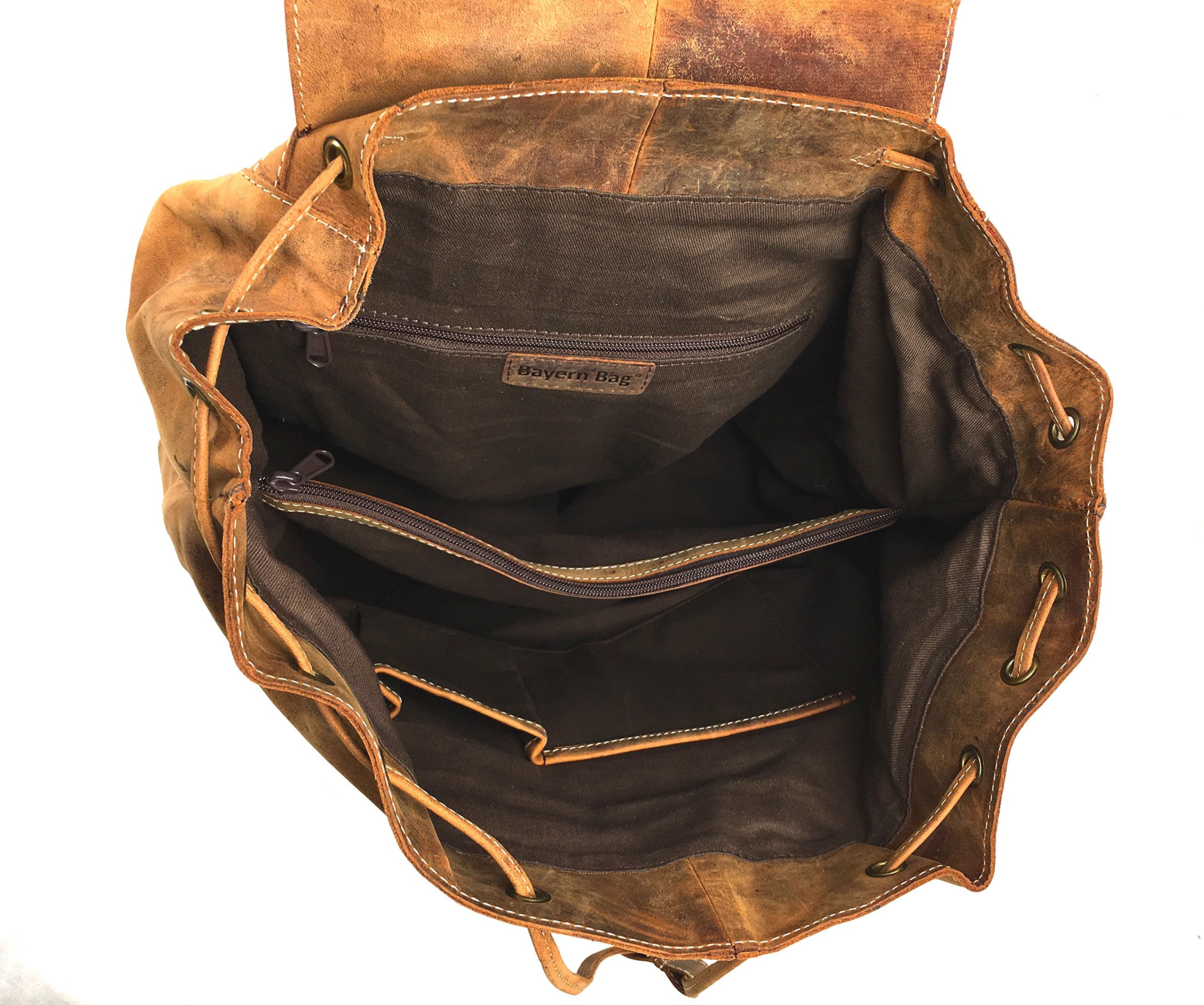 Bayern Bag 1568 2 Hunter im Vintage Look aus Naturbelassenem Vollrindleder Wander-Rucksack, Natur Braun Sport & Freizeit