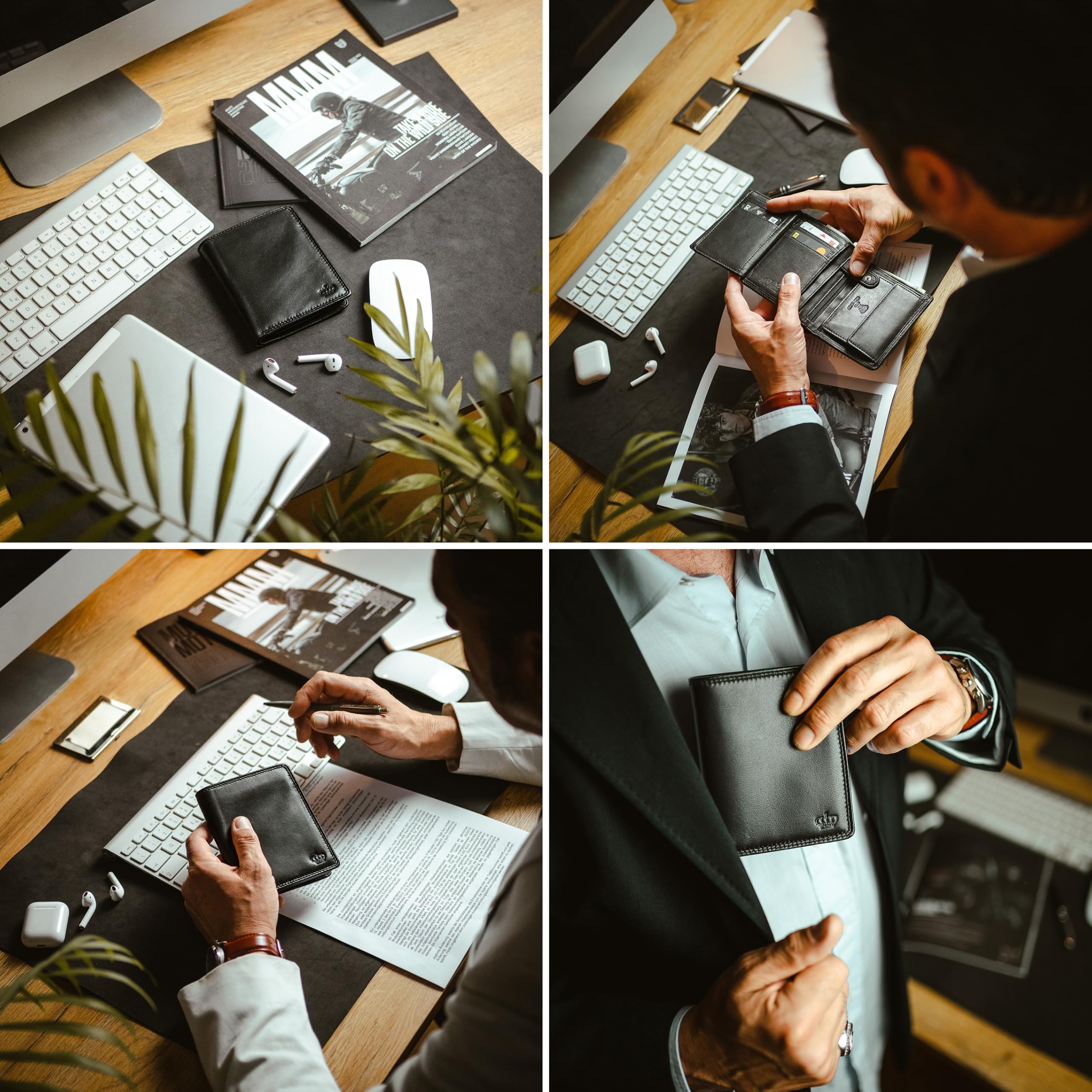 Baur Herren Geldbörse – Echtes Leder mit RFID-Schutz – Großes Portemonnaie im Hochformat aus Nappa-Leder mit 8 Kartenfächern – Großes Münzfach (Hochformat mit Druckknopf innen, Schwarz)