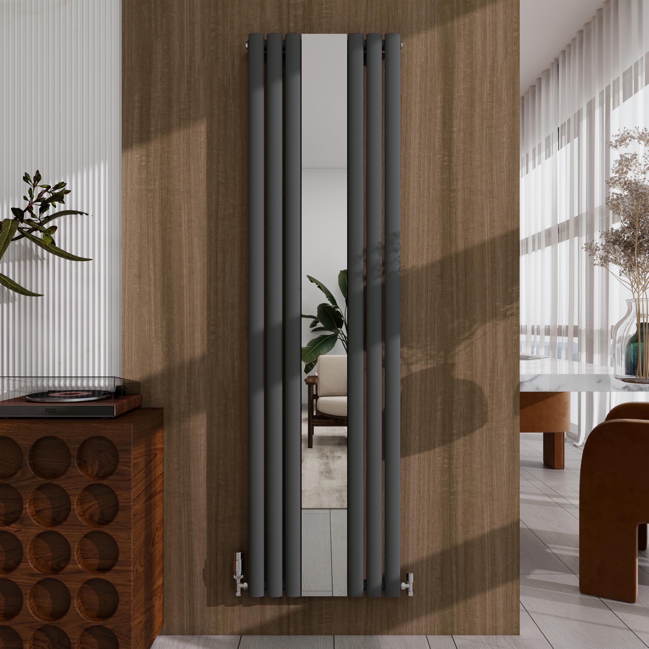 Acezanble Anthracite 1800X499mm Modern Vertical Mirror Radiator Oval Column Designer Central Heating Radiator
