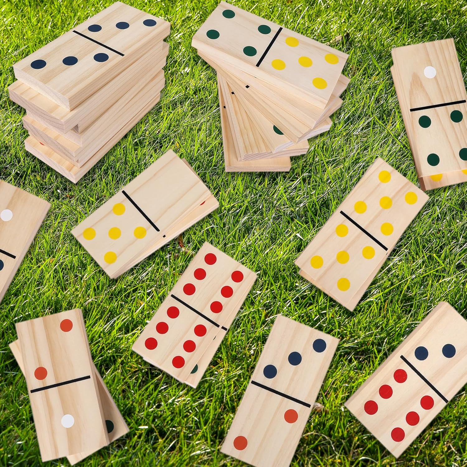 GOTHINK Giant Wood Dominoes Game Outdoor Set for Adults and Kids, 28pcs Jumbo Large-Format Domino Tile with Carrying Bag for Birthday Holiday Family Party Games & Outdoor Lawn and Backyard Activities