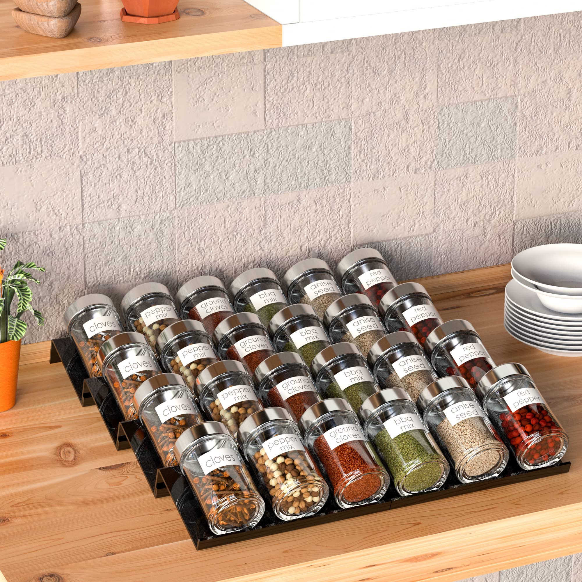 Sezanrpt Étagère de tiroir à épices réglable en acrylique, extensible de 20,3 cm à 40,6 cm, organisateur de tiroir en acrylique pour pots d'assaisonnement