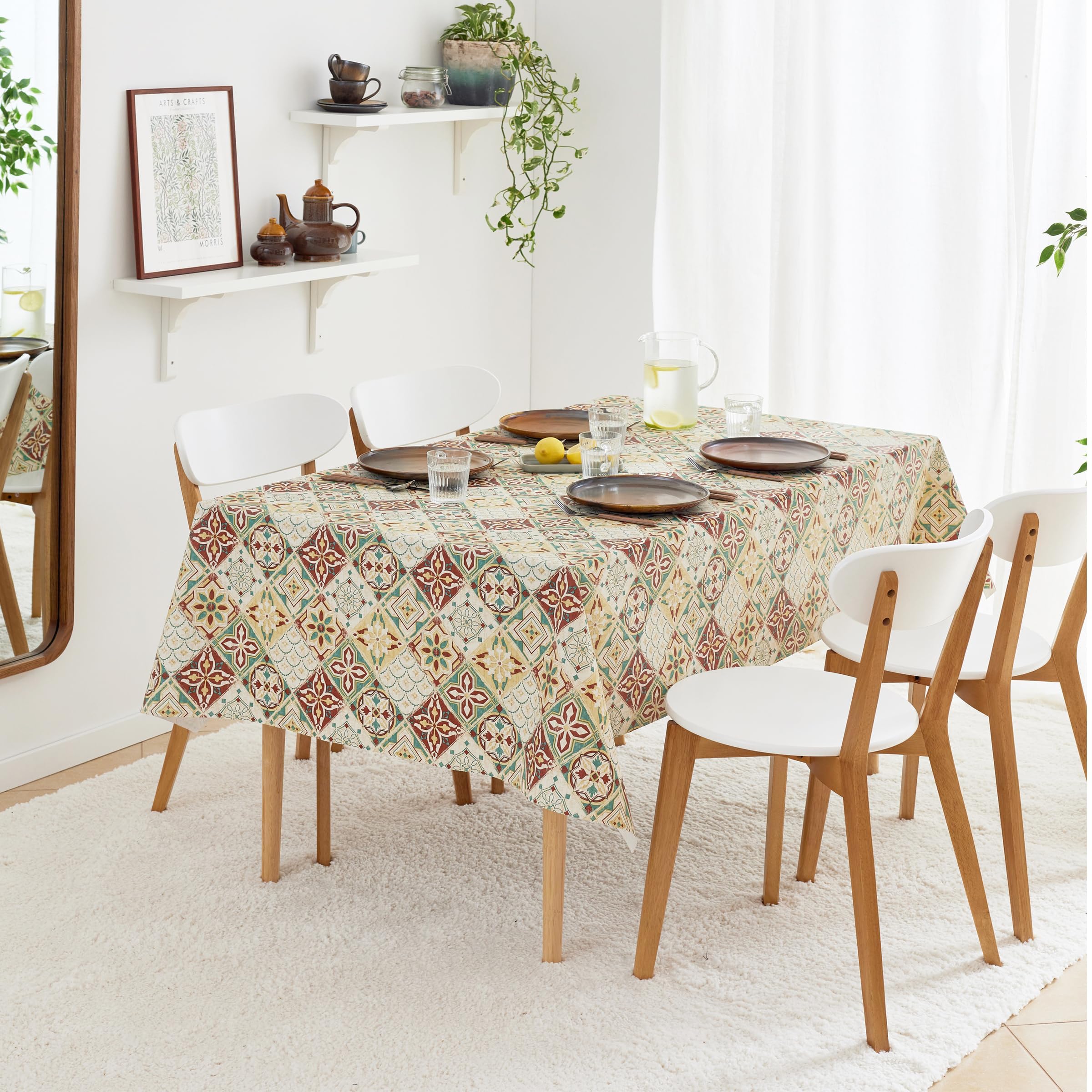 KP HOME Tovaglia In PVC Beige Lavabile – Quadrata 140x140 cm – Copritavolo In Plastica Impermeabile Effetto Lino