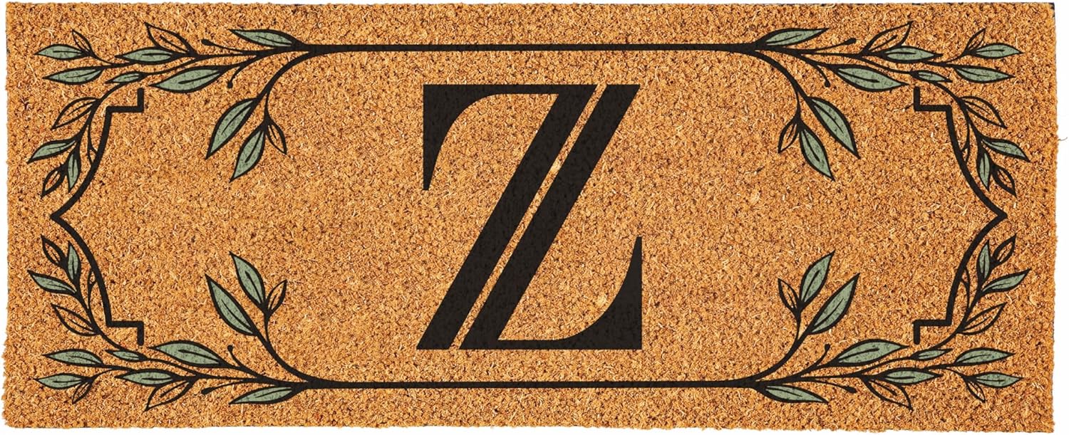 Evergreen Monogram Extra Large Coir Doormat, 60x24 Inches Front Door Mat, Outdoor Indoor Entrance Rug, Non-Slip Welcome Mat for Double Doors Porch Patio, Housewarming Gift, Letter Z