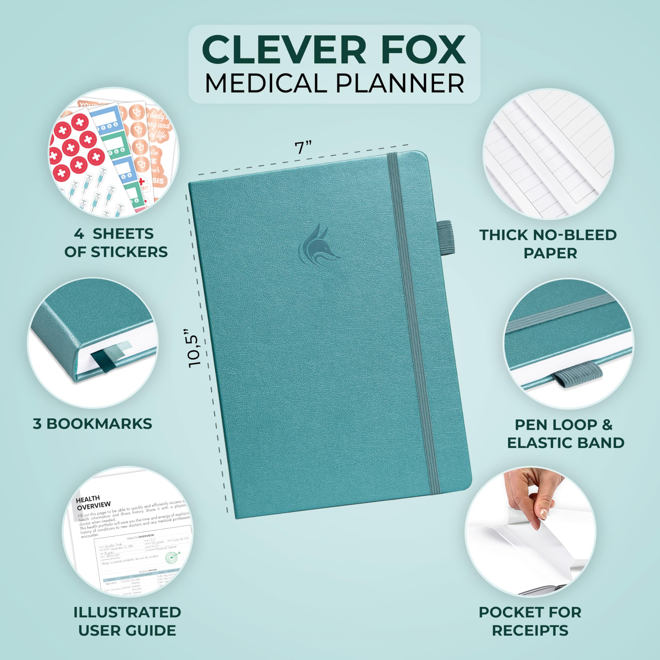 Clever Fox Medizinischer Planer 12 Monate - Medizinisches Notizbuch, Gesundheitstagebuch, Wellness-Tagebuch & Logbuch zur Verfolgung der Gesundheit - Self-Care Medical Journal - 12 Monate, undatiert