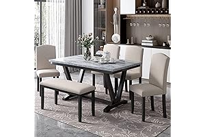 Modern White Rivet Dining Table Set for 6