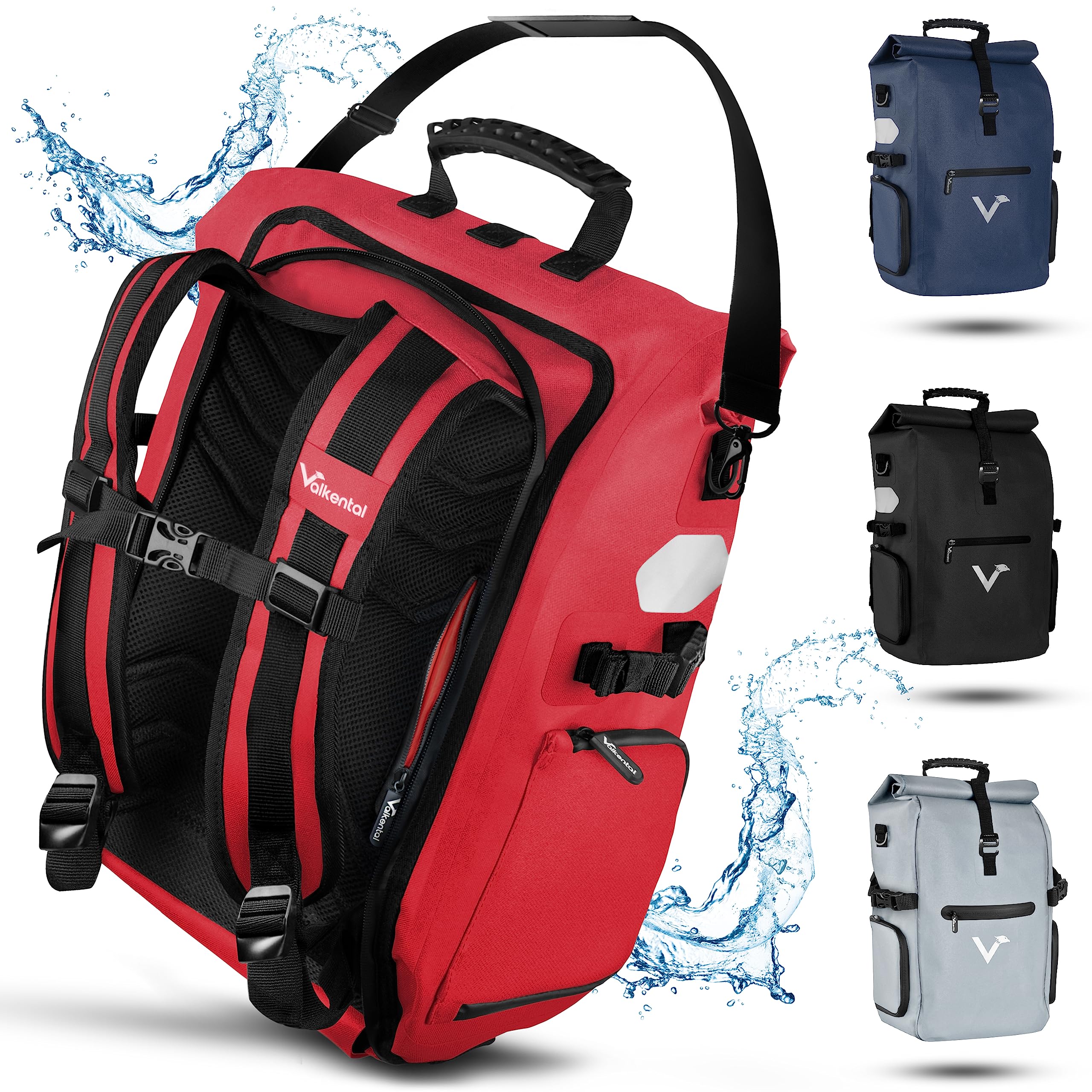 Valkental – Borsa da bici 3-​in-​1 Pro – Nylon di alta qualità – Capacità 23 L – Utilizzabile come borsa da portapacchi, zaino e borsa a tracolla – 100% impermeabile – Borsa da bici per portapacchi