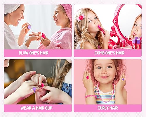 Miniatura 4 de Juguete de mesa de maquillaje para niños pequeños con espejo y silla, juego de tocador para niños con luz y música, accesorios de maquillaje con