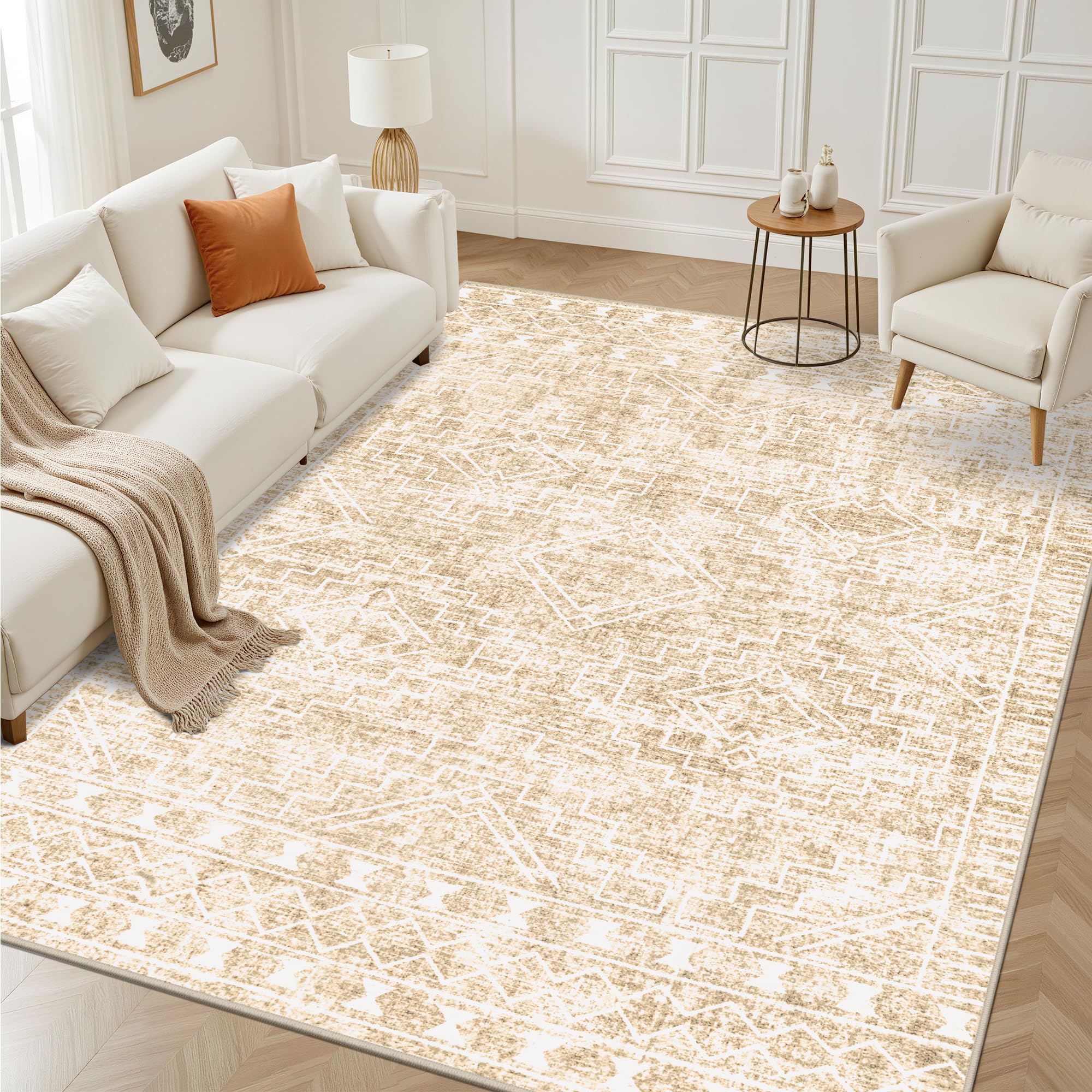 8x10 Area Rugs Living Room Rug Washable Rug Neutral Lagre Soft Thin Carpet Indoor Floor Non Slip Boho