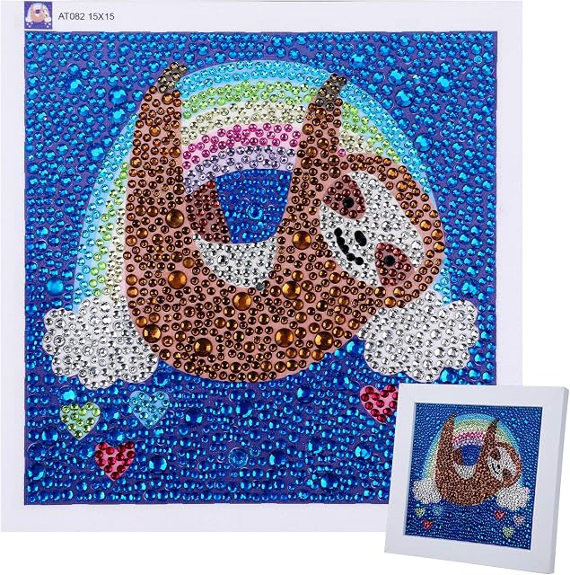VETPW 5D DIY Diamond Art Painting for Kids Beginners, Full Drill DIY Diamond Rhinestone Painting Embroidery Pictures Cross Stitch Arts Craft for Home Wall Decor (15x15CM) - Sloth