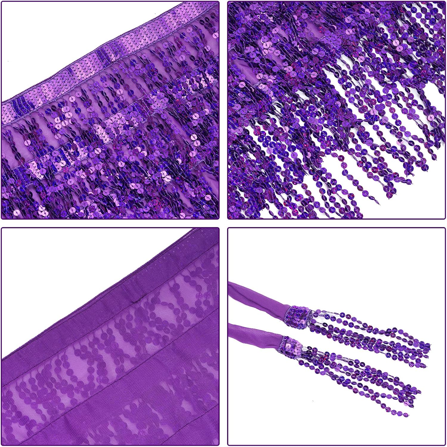 Belly Dance Hip Scarf Sequin Tassel Skirt Wrap Sparkly Rave Costume for Women - Image 5