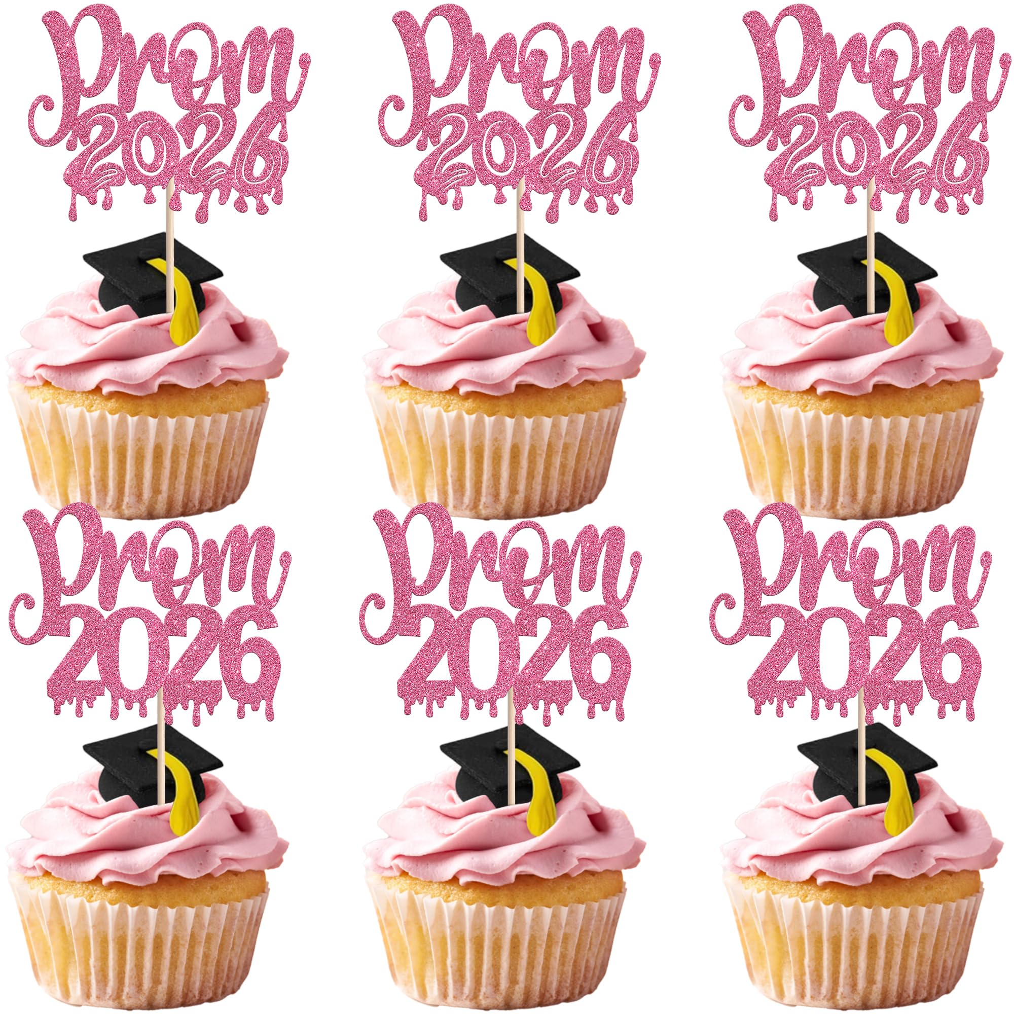 Xsstarmi 24 Pack Prom 2026 Cupcake Toppers Pink Glitter Class of 2026 Congrats Grad Cupcake Picks for 2026 Graduation Prom Party Cake Decorations Supplies โ image 1