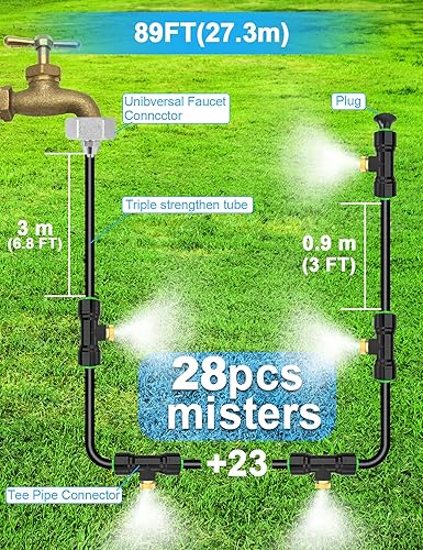 Miniatura 10 de Misters para patio exterior de 63 pies (63.0ft) + 21 boquillas de niebla de latón + un adaptador de latón (34 pulgadas) Sistema de refrigeración