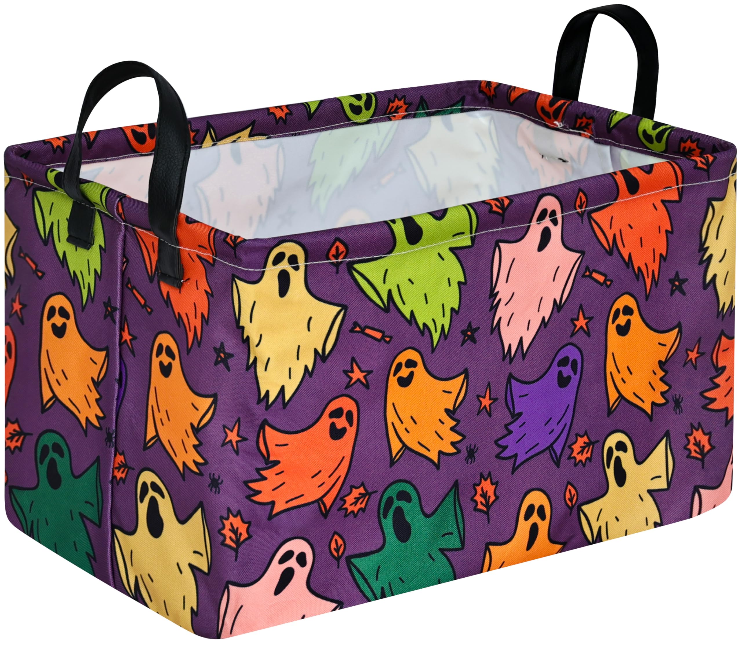 Happy Halloween Ghost Storage Basket Gift Laundry Bins Collapsible Storage Baskets Box Laundry Nursery Hamper for Home and Office Decoration with Handles