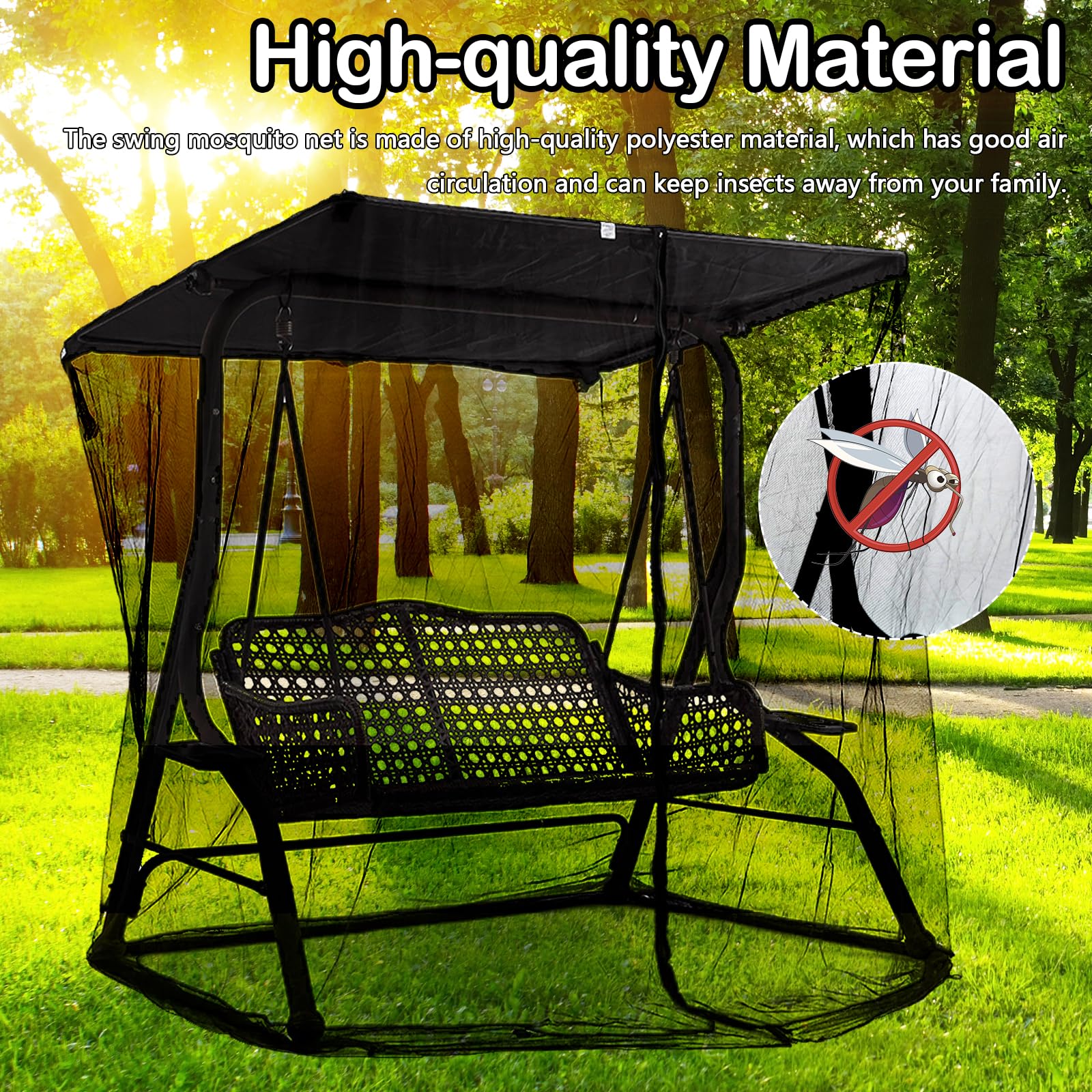 Moustiquaires, Moustiquaire avec Fermeture éclair pour Parasol 3 Places Balançoire De Porche Moustiquaire pour Balançoire De Jardin Extérieure Balcon Voyage Camping Chaise Pivotante