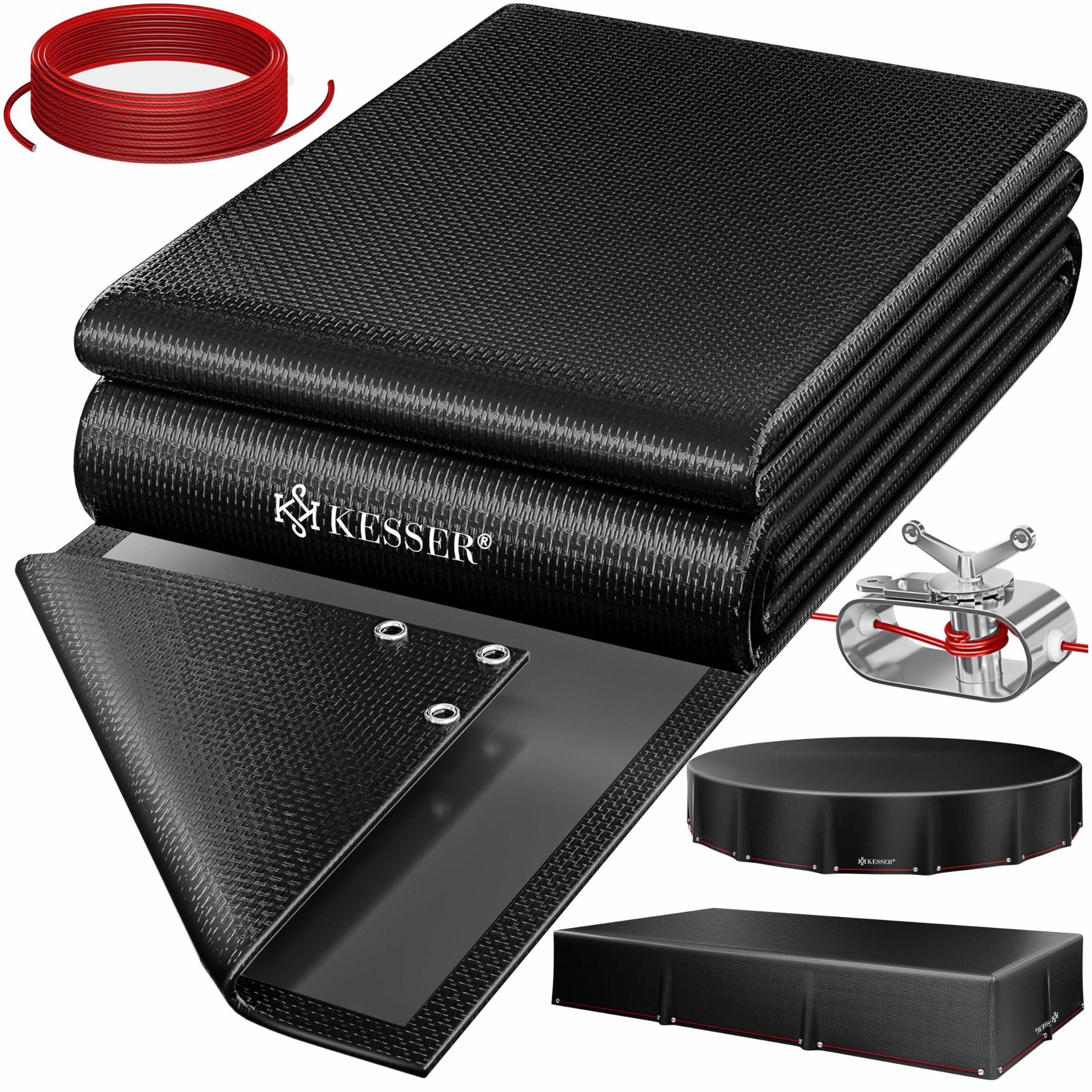 KESSER® Solar Poolabdeckung Pool Abdeckplane Rechteckig 450x220cm Poolplane 200g/m² PE Material Inkl. Stahlseil + Seilspanner mit Ösen Solarplane Abdeckung UV-resistent, Wetterfest für Sommer & Winter