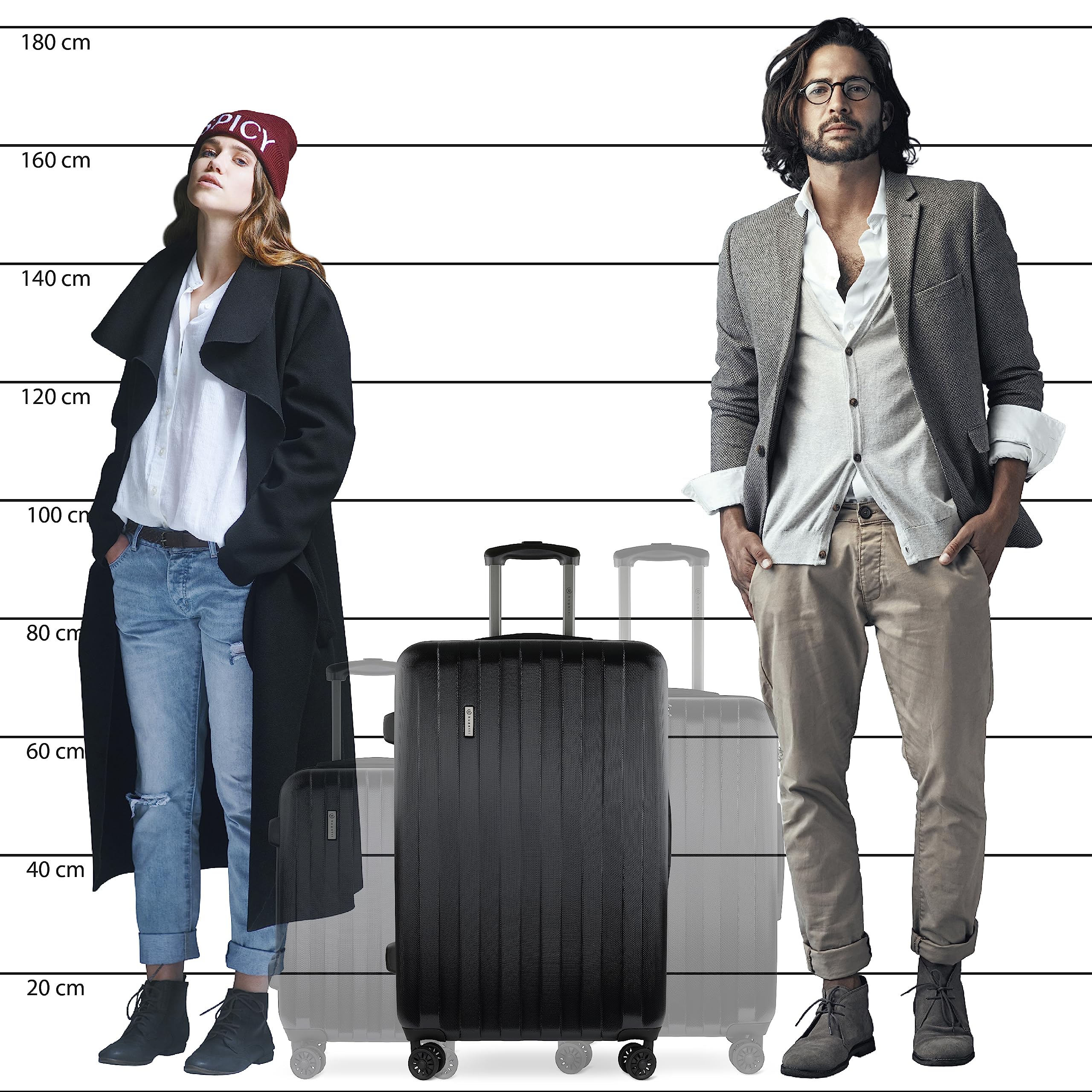 bugatti Lima twarda walizka L – 77,5 x 52 x 31,5 cm – 91,7 l – 4 kółka z zamkiem TSA – Czarna