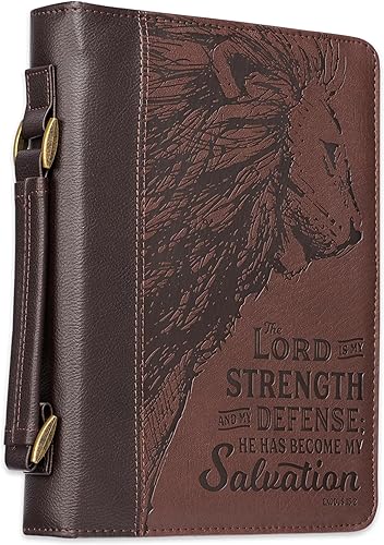 Christian Art Gifts Funda bíblica clásica para hombre, The Lord is My Strength Lion Exodus 152, piel sintética, color marrón, talla M Christian Art Gifts Funda bíblica clásica para hombre, The Lord is My Strength Lion Exodus 152, piel sintética, color marrón, talla M