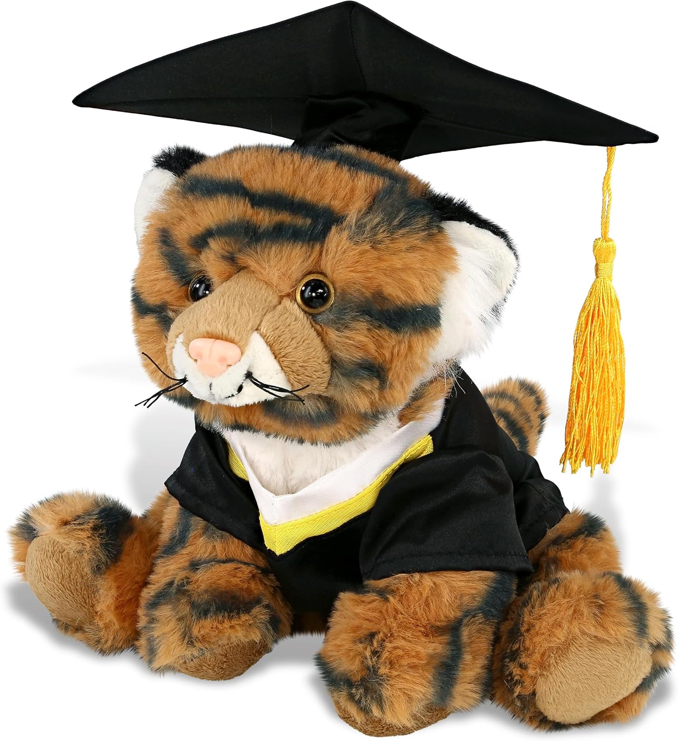 DolliBu Squat Tiger Graduation Plush Toy - Soft Tiger Plush Graduation Stuffed Animal Dress Up with Gown and Cap with Tassel Outfit - Gift with Personalization - 8 Inches