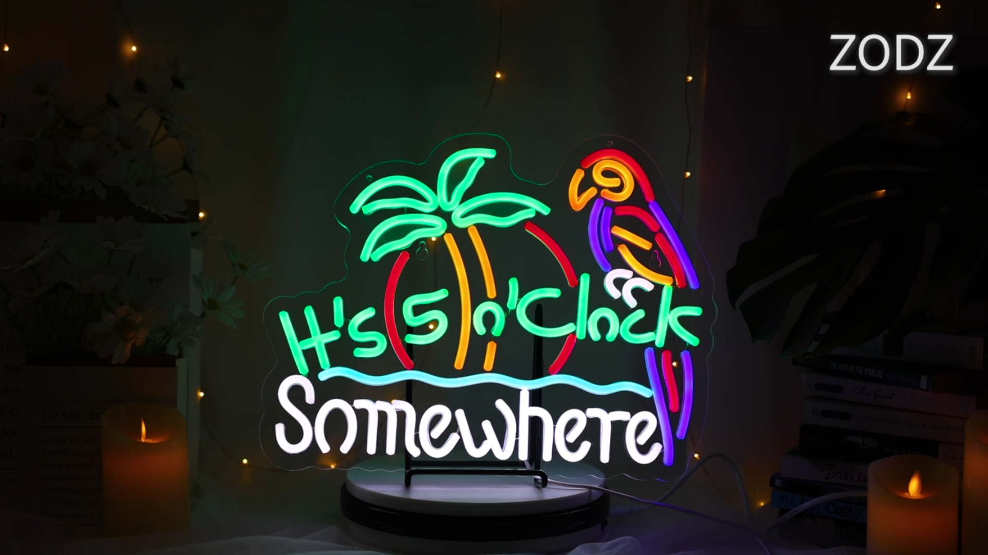 ZODZ Its 5 00 O'clock Some Where Neon Sign for Wall Décor Dimmable