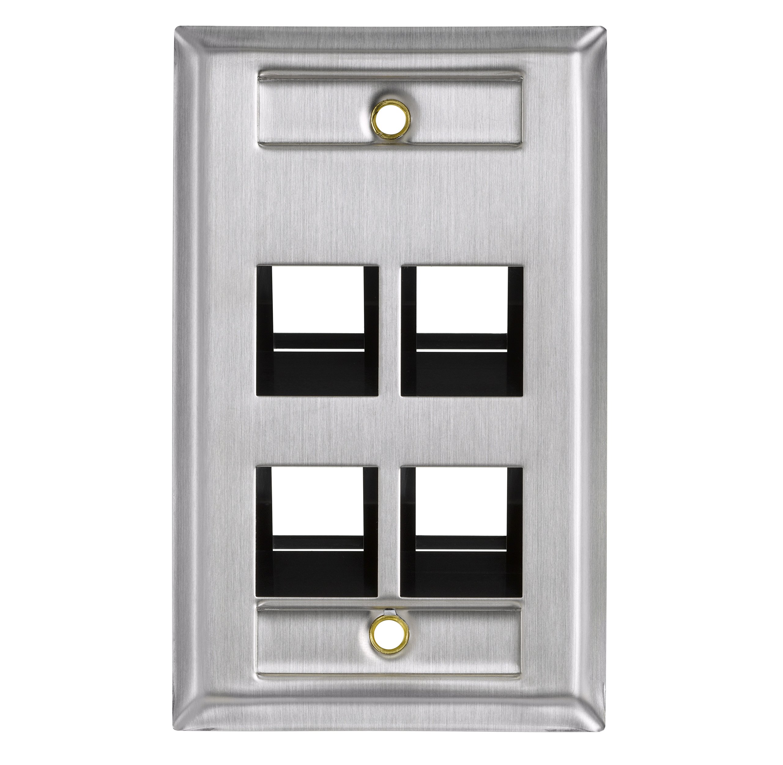 Placa de pared de acero inoxidable QuickPort de 4 puertos Leviton 43081-1L4
