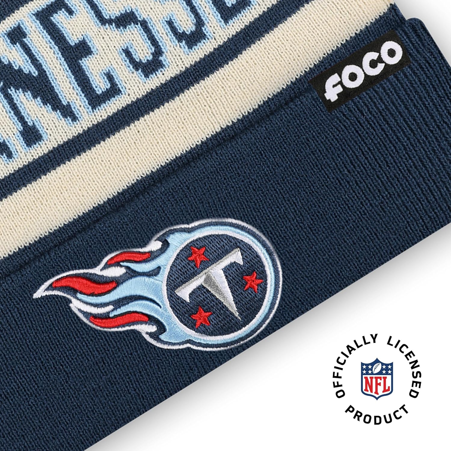FOCO NFL Primary Team Logo Heritage Stripe Pom Beanie Hat