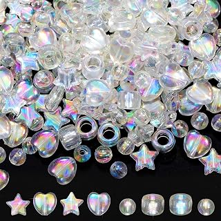 400 Pieces Crystal Rondelle Beads Loose Beads Acrylic Star Heart Round Faceted Rondelle Beads Transparent Round Beads for Girls Bracelets Jewelry Hair Accessories Making Supplies (Chic Style)