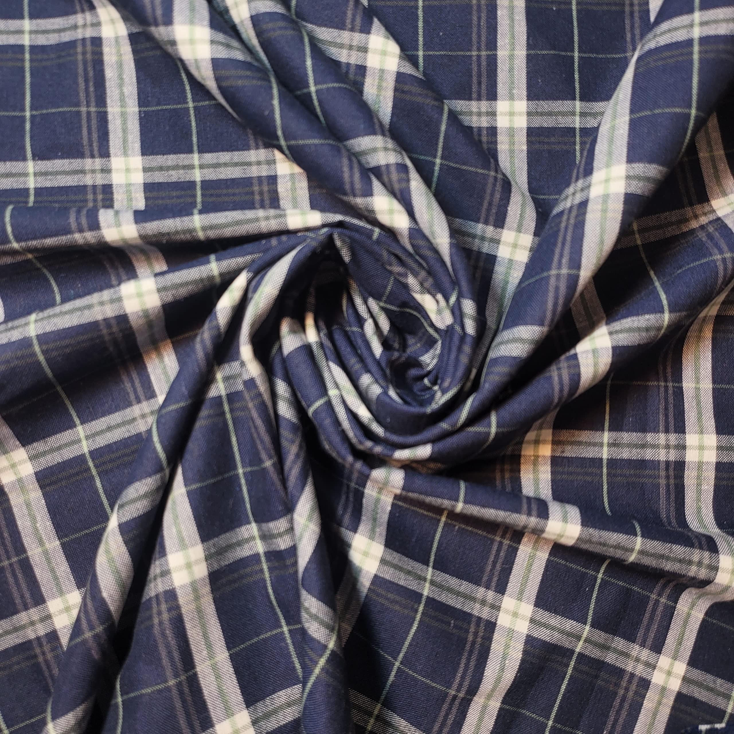 Textile Station 100% Cotton Soft Tartan Stripes Print Fabric Dress Craft Soft Fabric 58" Wide Available in 10 Designs (Navy Sage Tartan, 1 Meter)