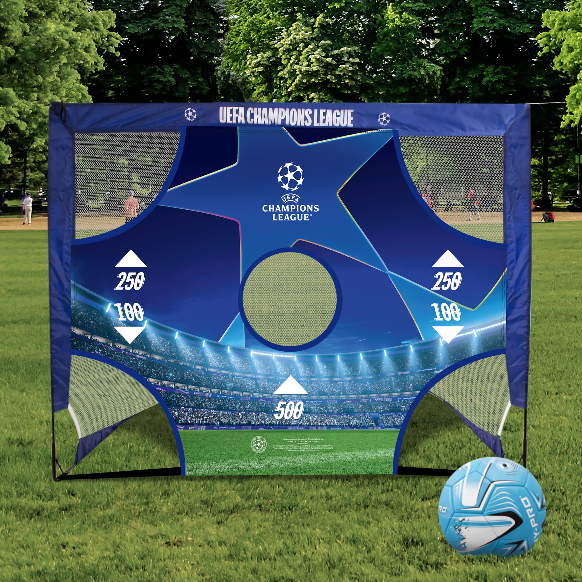 Oficjalnie licencjonowana bramka Ligi Mistrzów UEFA – 1,2 m x 0,9 m z arkuszem docelowym, UCL, towarem, przenośna siatka z torbą do przenoszenia, konstrukcja na każdą pogodę, trwały sprzęt treningowy