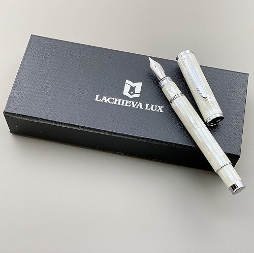 Miniatura 8 de LACHIEVA LUX Pluma estilográfica de madreperla con punta fina alemana. Bolígrafo de lujo para cada festividad. Juego de regalo de escritura premium